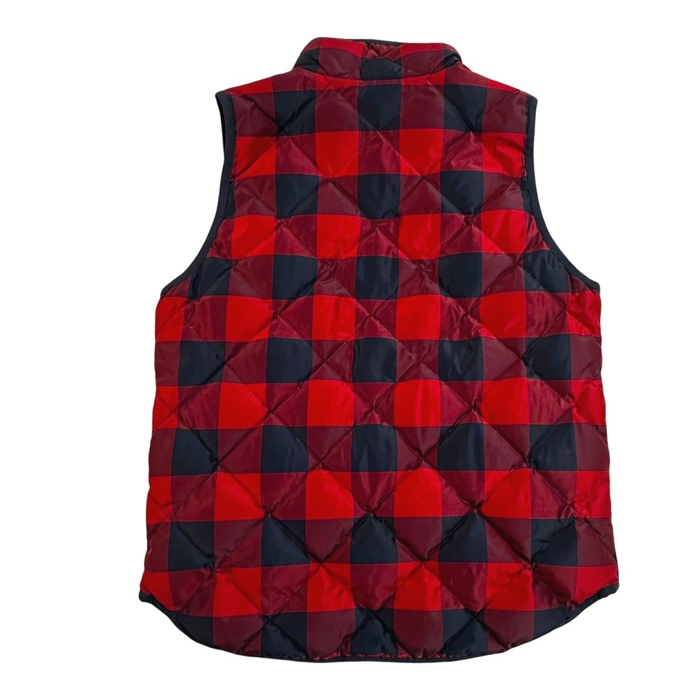 J Crew Women Down Quilted Vest Red Black Buffalo Plaid Zip Front Pockets Size S - Picture 5 of 5